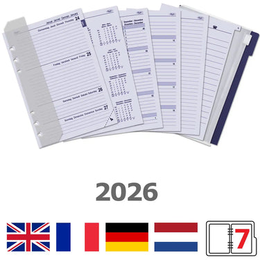 6306-26 210 x 144 mm A5 6 Ring Diary Refills Weekly Complete Set EN DE FR NL 2026